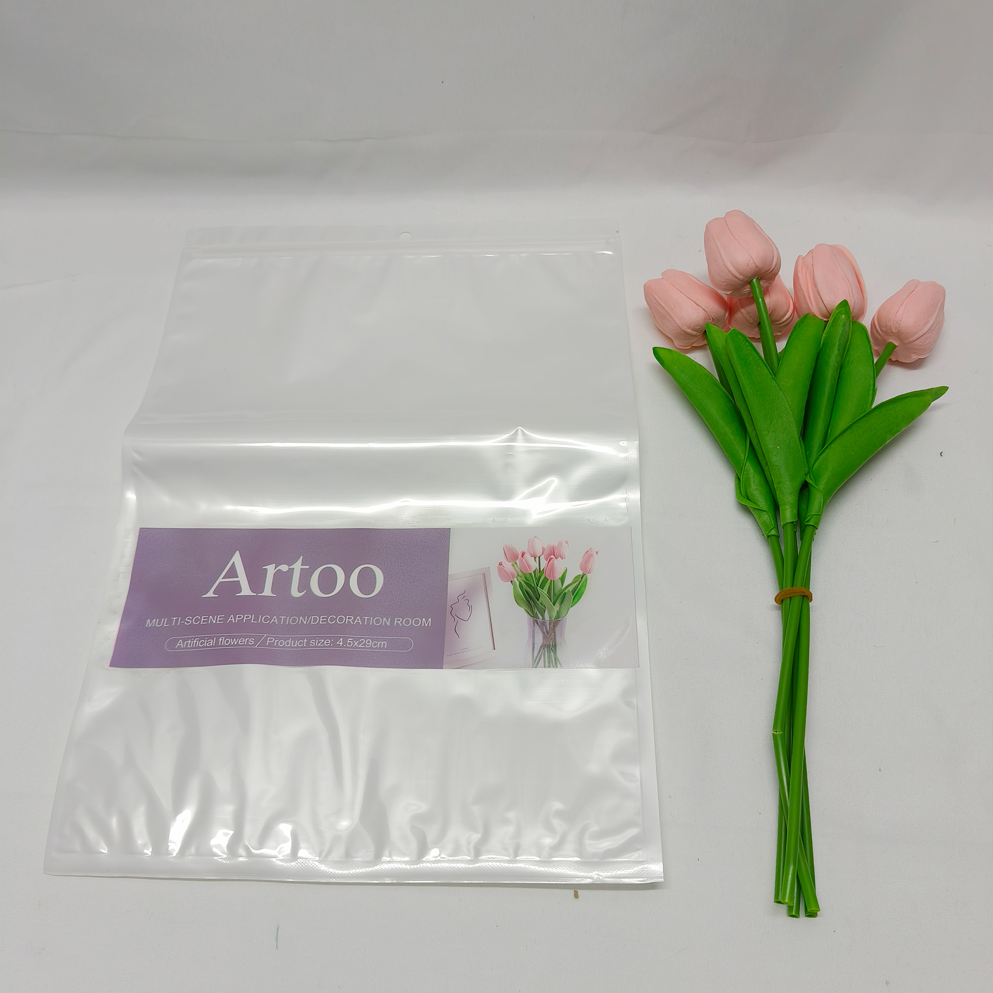 Artoo-Artificial flowers-Artificial Tulips 5 Stems Pink PU Faux Flowers for Thanksgiving and Christmas Decorations Wedding Home Decor. - Image 4