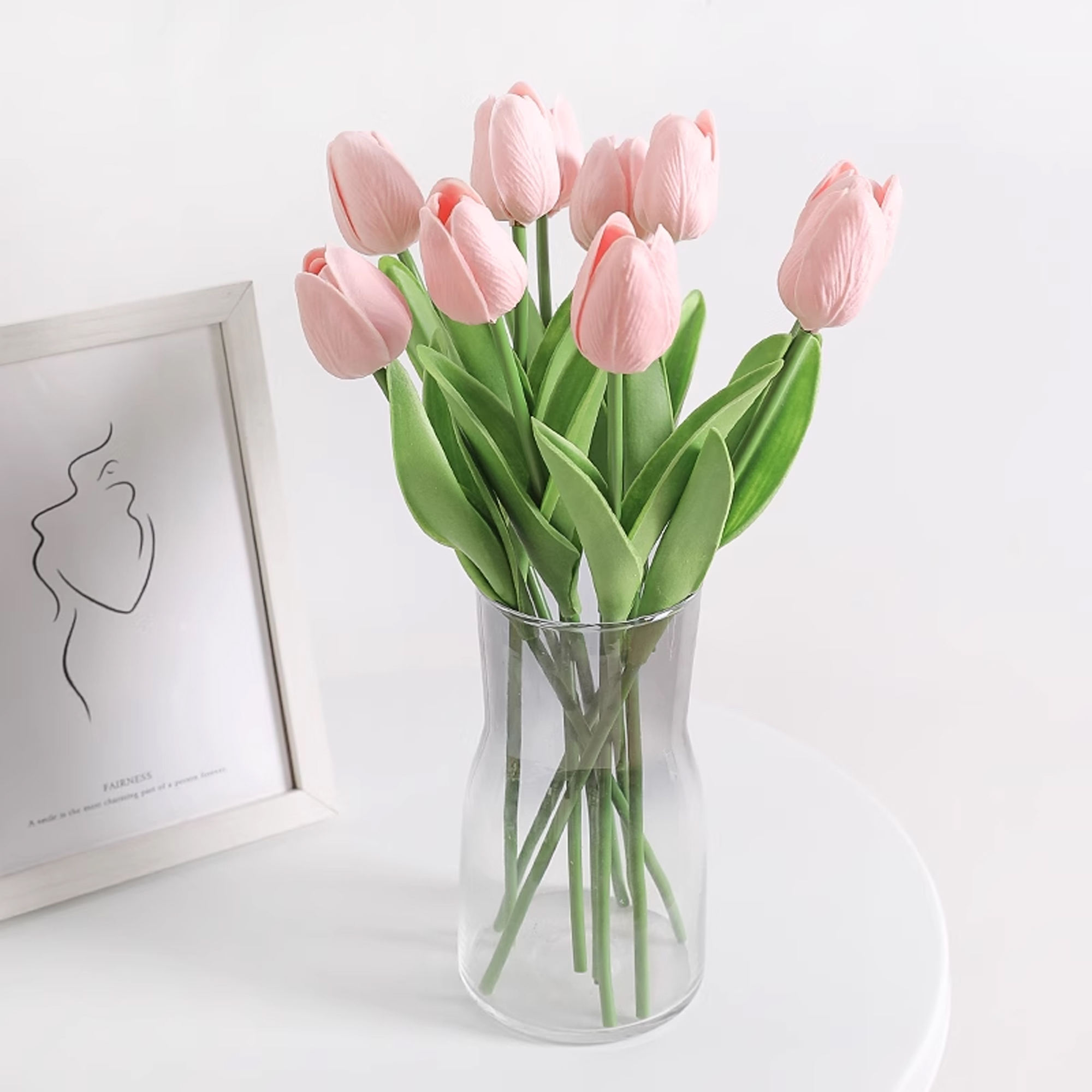 Artoo-Artificial flowers-Artificial Tulips 5 Stems Pink PU Faux Flowers for Thanksgiving and Christmas Decorations Wedding Home Decor.